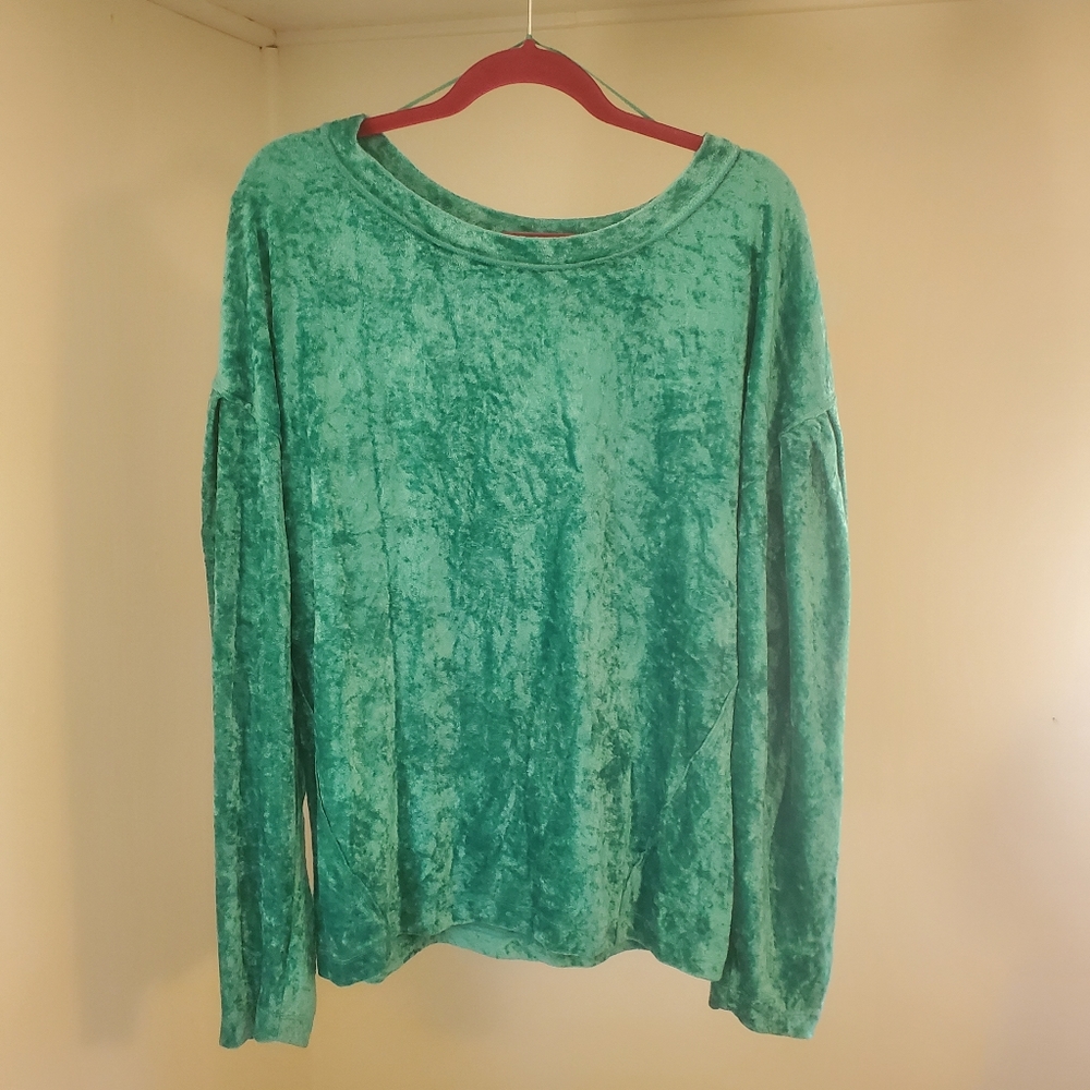 Free People Crushed Velvet Teal 80's Style Sweater